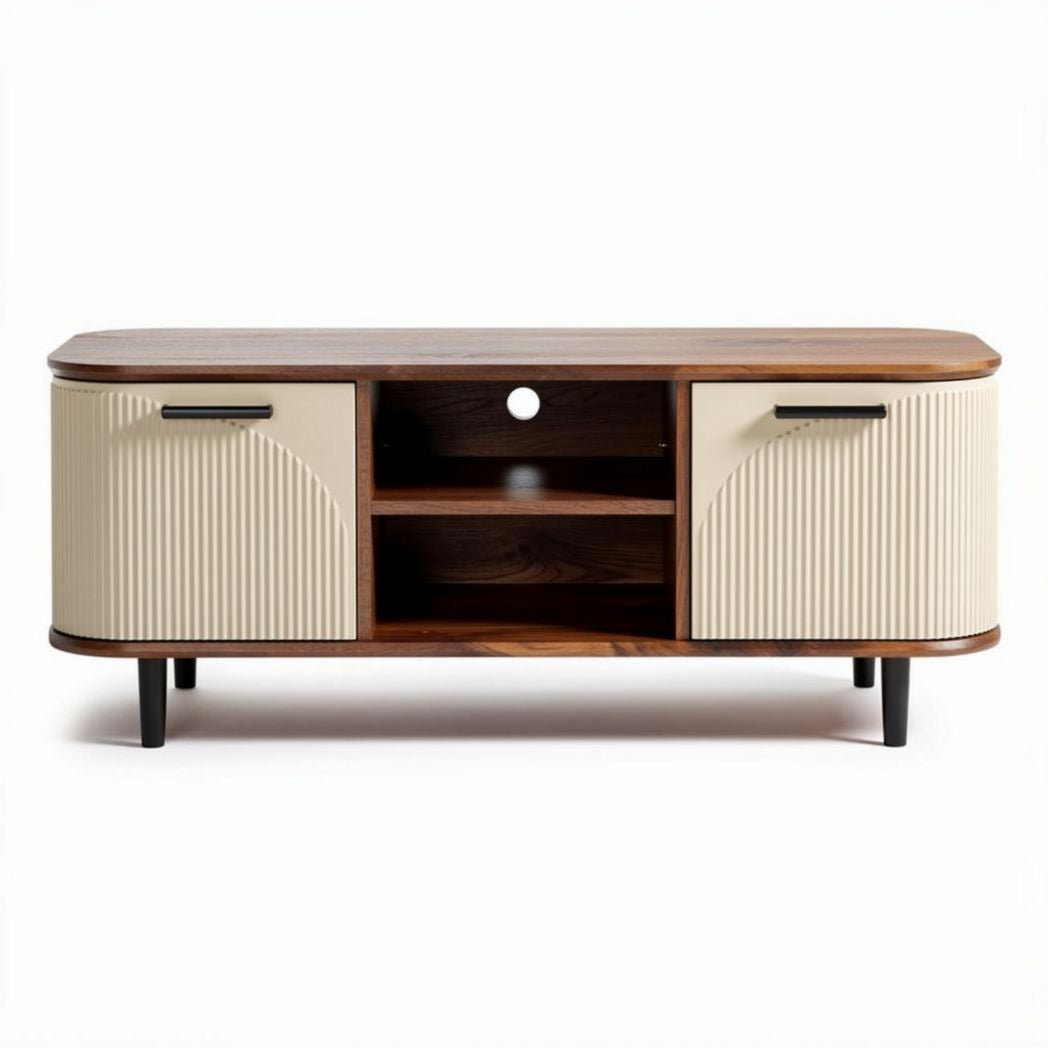 Meuble tv en bois avec portes en façade beige dimensions 100 x 40 x 50cm