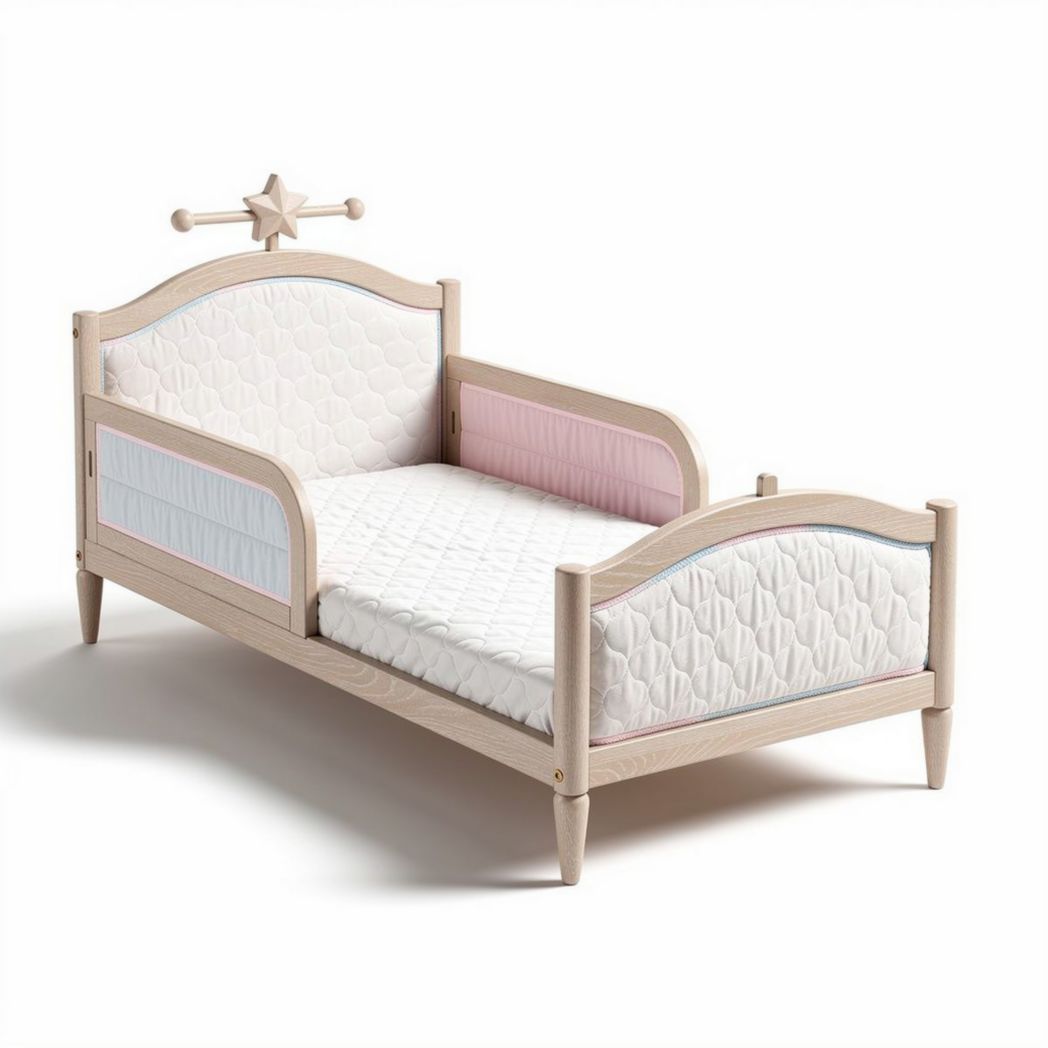 Lit enfant en bois de hêtre couleur naturelle avec matelas 140 x 70 x 60cm