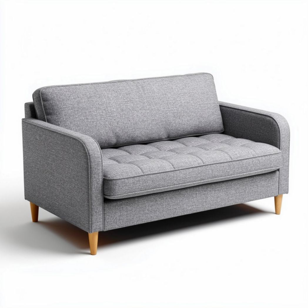 Canapé deux places en tissu gris avec pieds en bois 150 x 80 x 75cm