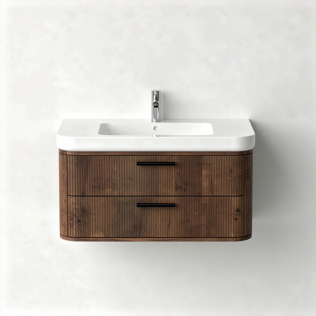 Meuble de salle de bain suspendu en bois avec lavabo en céramique 60 x 45 x 20cm