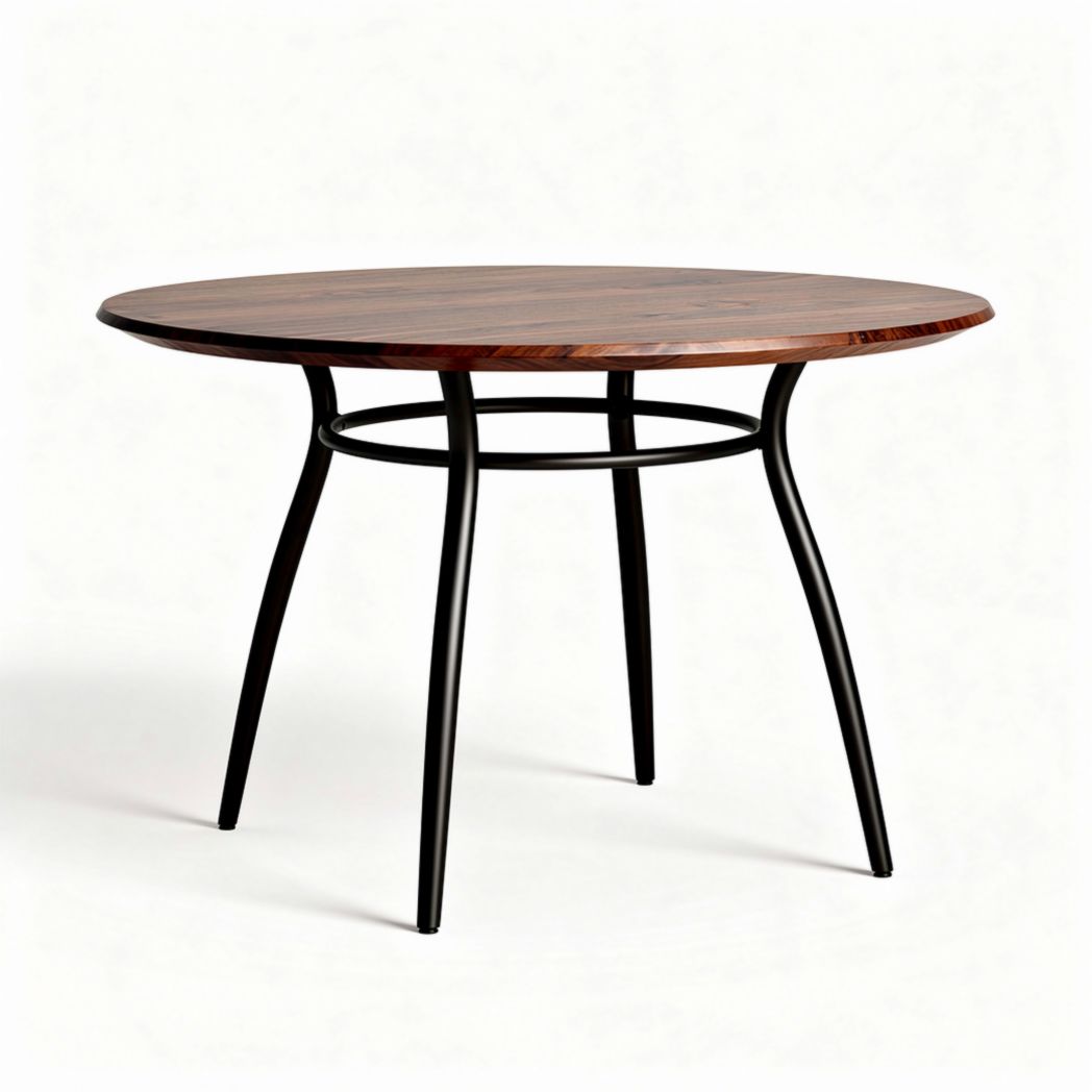 Table ronde en bois avec pieds en métal noir diamètre 75 cm hauteur 75 cm