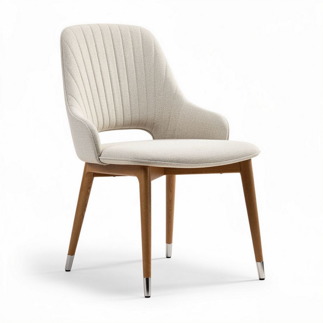 Chaise moderne en tissu beige avec pieds en bois 60 x 60 x 85cm