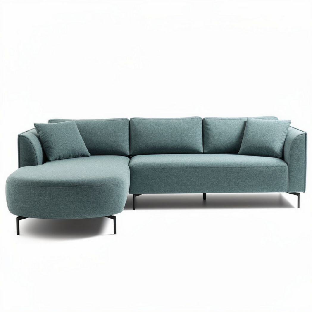 Canapé d'angle en tissu bleu clair dimensions 200 x 90 x 85 cm avec coussin inclus
