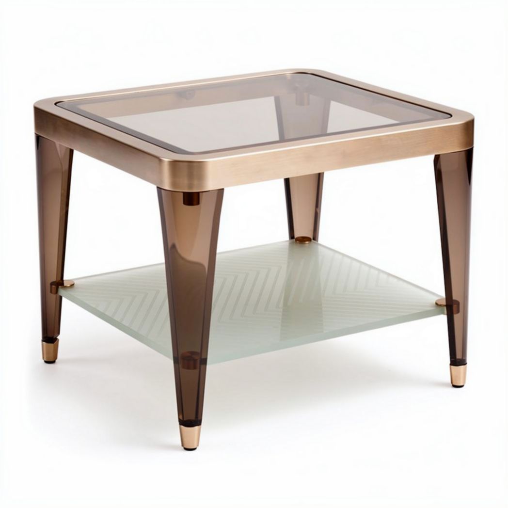 Table basse en verre avec cadre en métal bronze 60 x 60 x 50cm