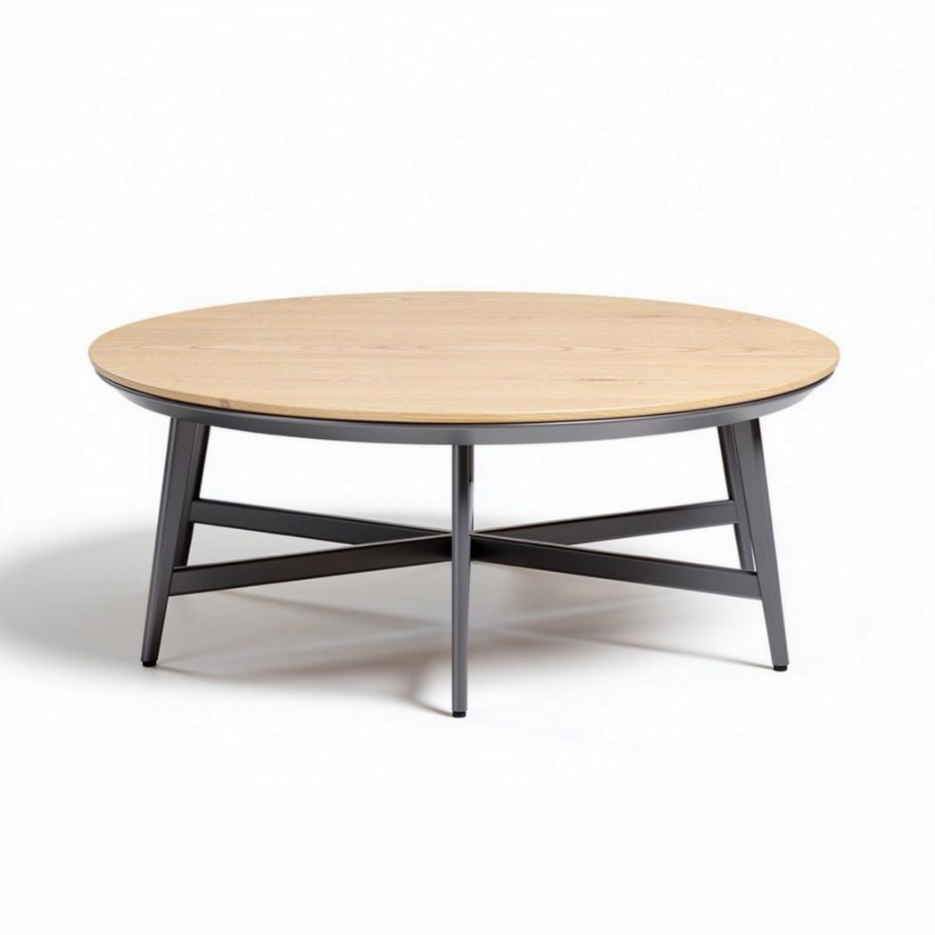 Table basse ronde en bois de chêne et métal noir 100 x 100 x 40 cm